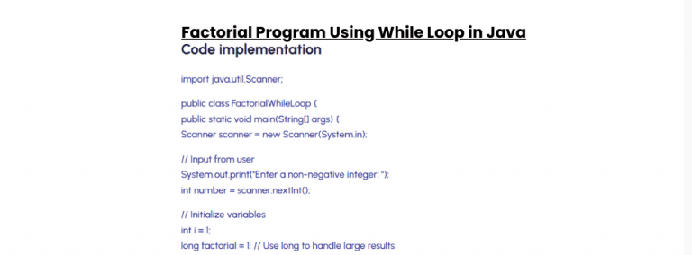 Factorial Program Using While Loop in Java