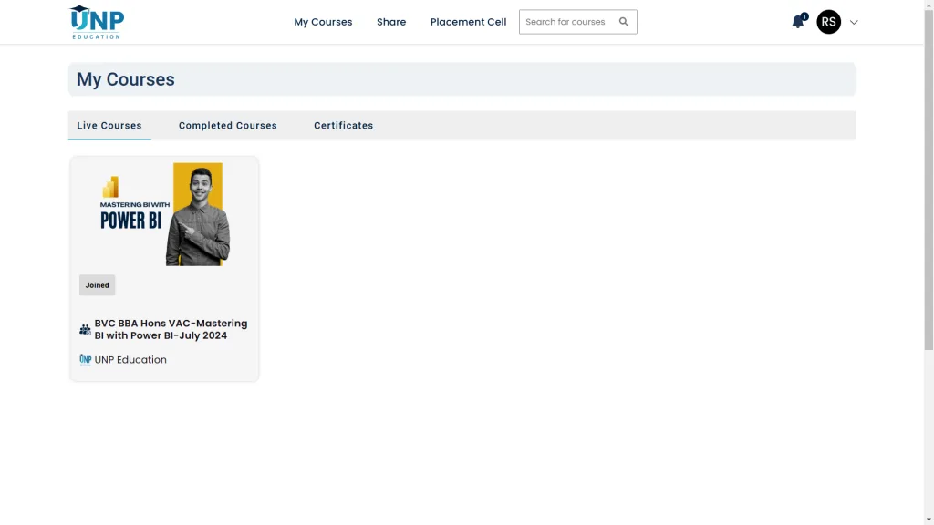 Unp education LMS Dashboard